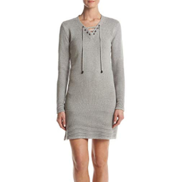 LAST ONE! Philosophy Lace Front Sweater Dress Gray - Picture 4 of 5